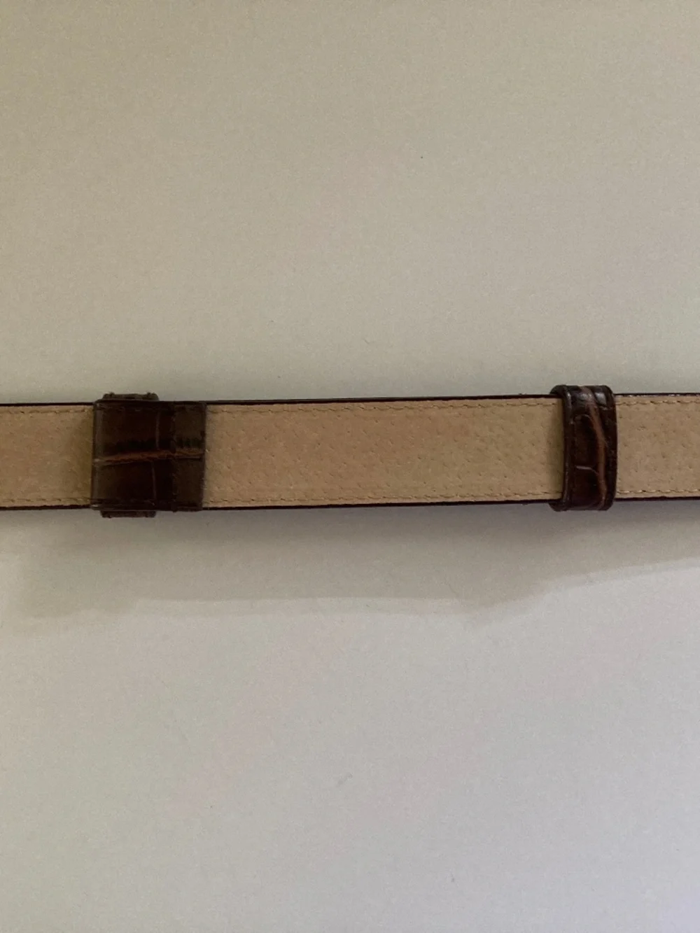 DuJour Brown Croco Embossed Skinny Belt/Gold Tone Oval Buckle/M/L/24-39